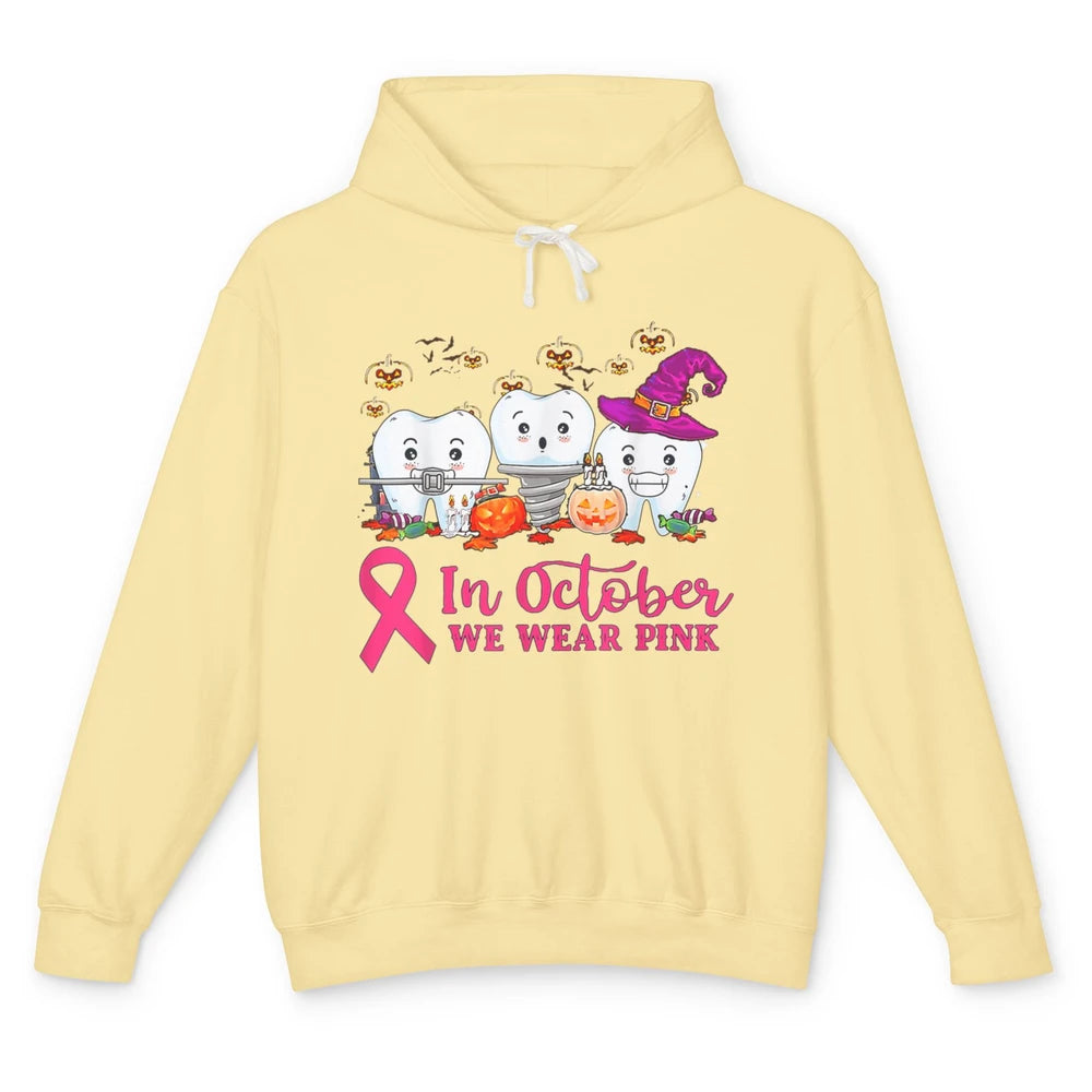 Dental Dentist Teeth October Wear Pink Breast Cancer Month Unisex Lightweight Hoodie