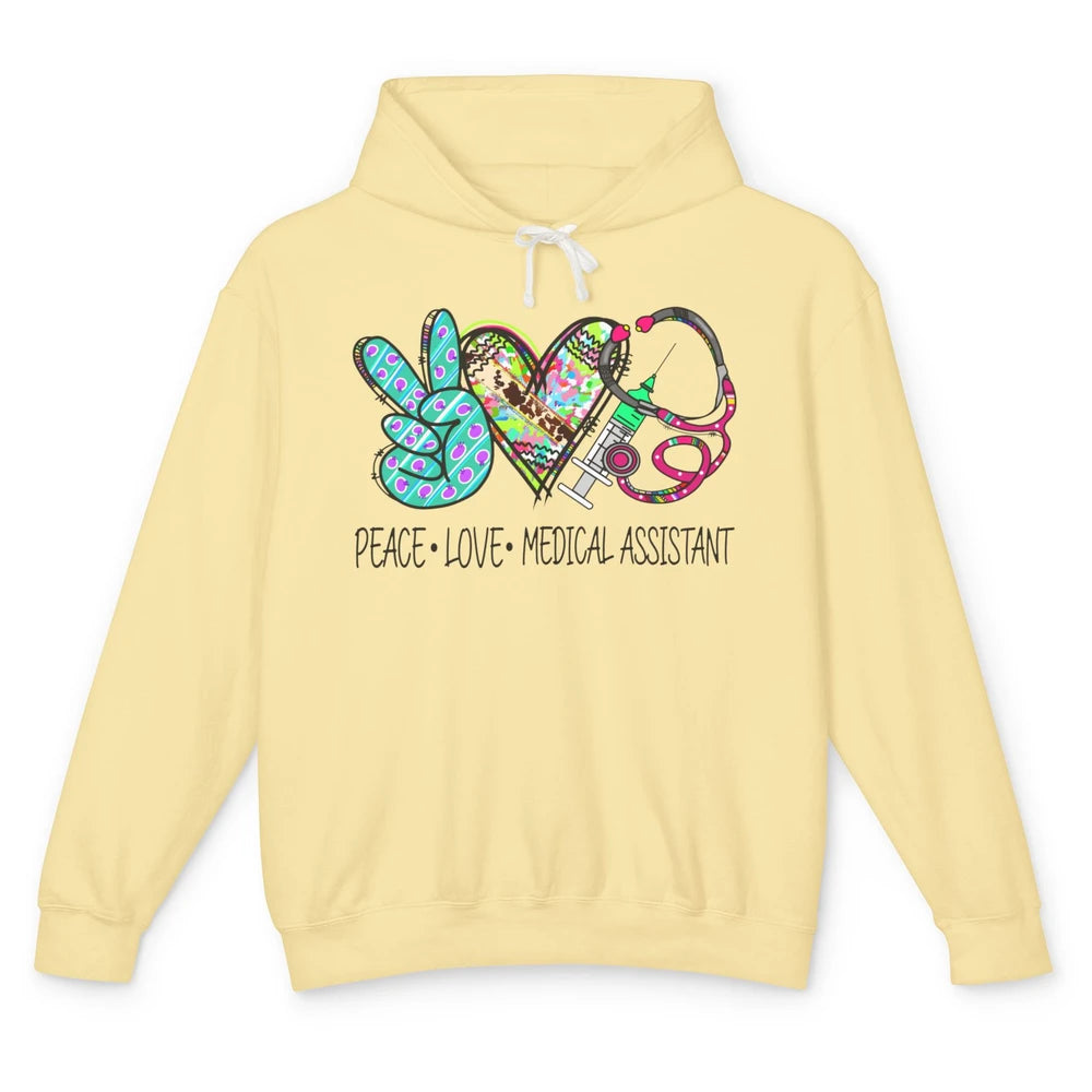 Peace Love Medical Assistant Leopard Stethoscope Nurse Life Unisex Lightweight Hoodie