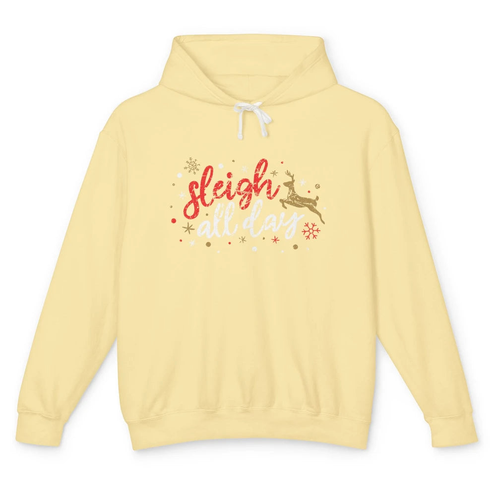 Sleigh All Day Xmas Reindeer Retro Merry Christmas Lights Unisex Lightweight Hoodie