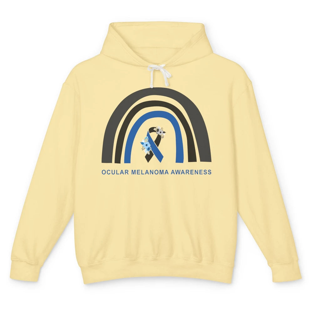Ocular Melanoma Awareness Floral Black Blue Ribbon Rainbow Unisex Lightweight Hoodie