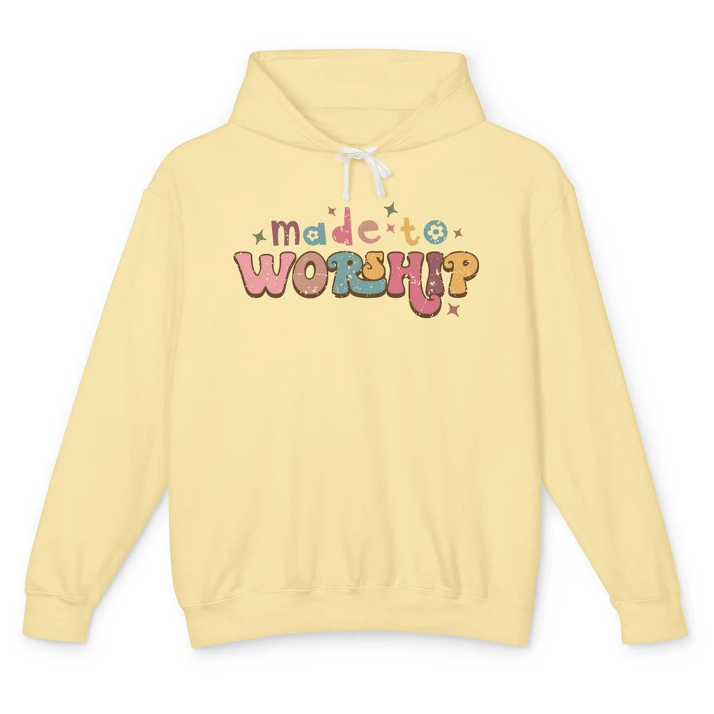 Retro Made To Worship Bible Verse Christian Religious Gift Unisex Lightweight Hoodie
