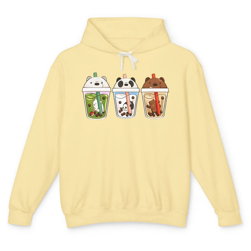 Panda Milk Tea Bears Milk Tea Animal Drinking Boba Lovers Unisex Lightweight Hoodie