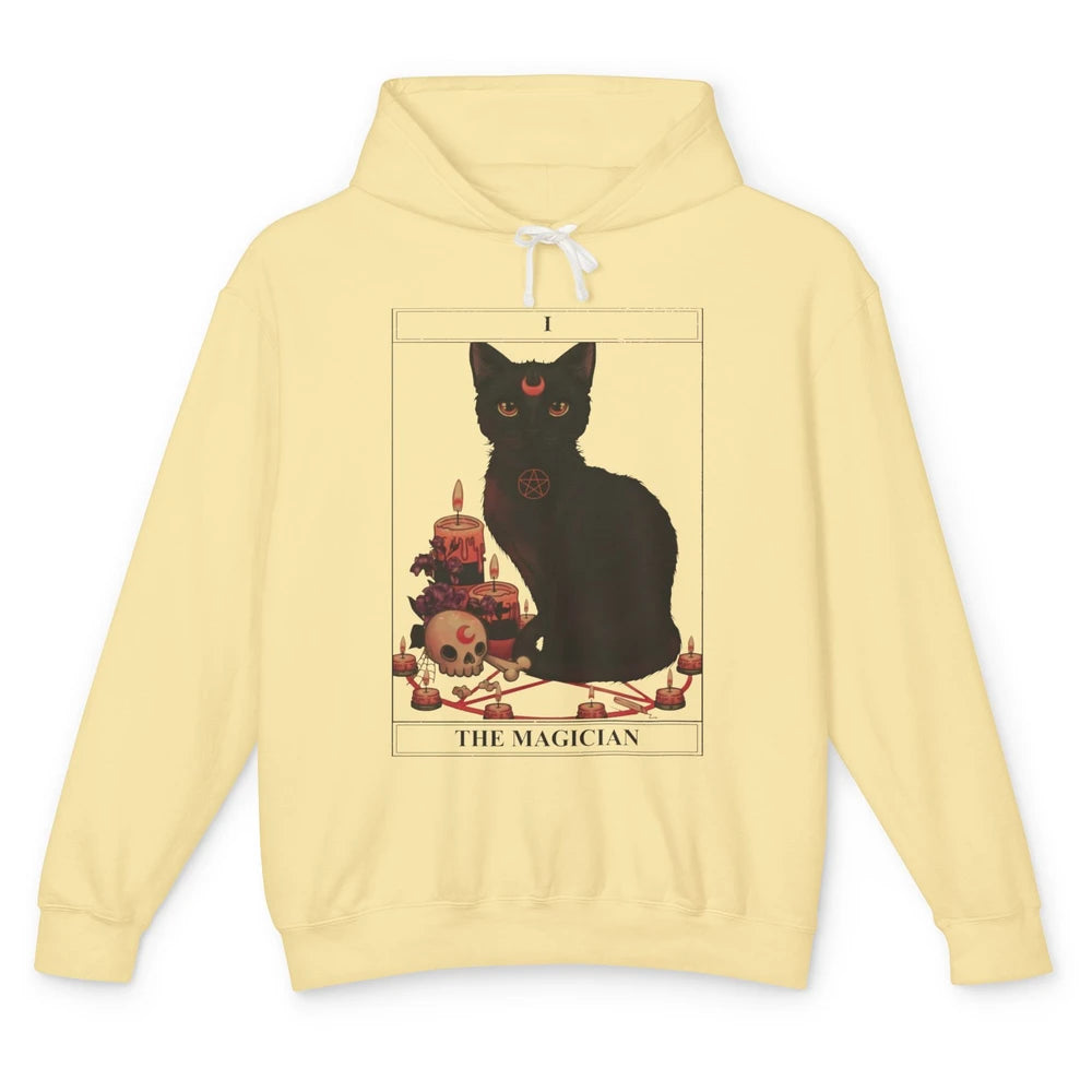 Retro Halloween Gothic Cat The Magician Tarot Witchcraft Unisex Lightweight Hoodie