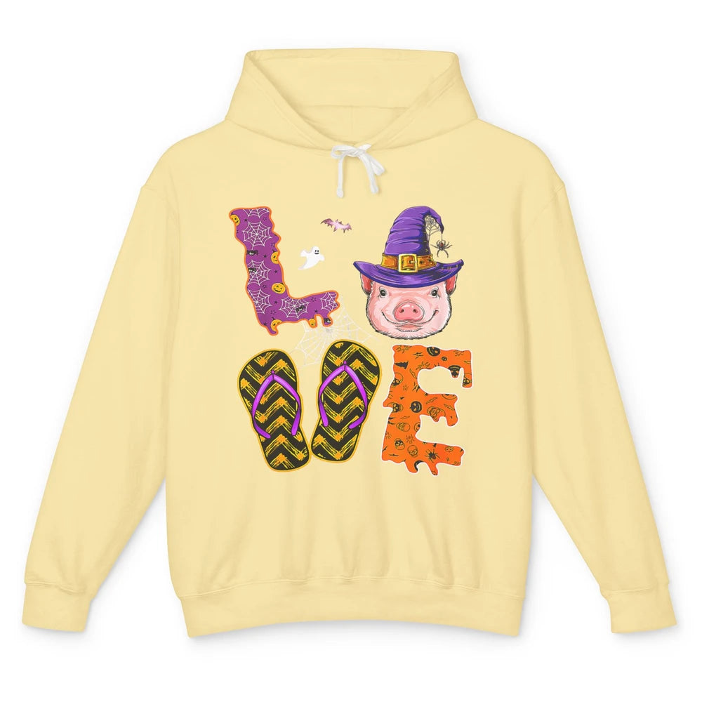 Funny Love Pig Witch Spider Halloween Spooky Season Piggy Unisex Lightweight Hoodie