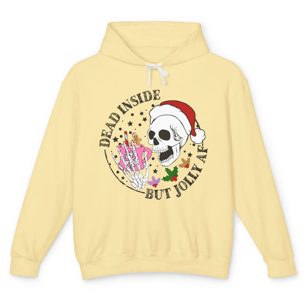 Christmas Skeleton Coffee Dead Inside But Jolly AF Christmas Unisex Lightweight Hoodie