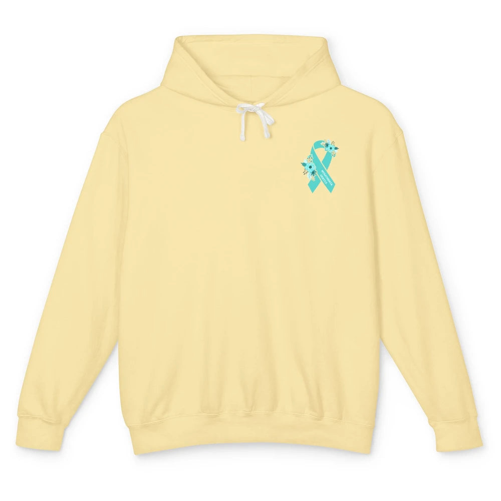 Myasthenia Gravis Awareness Floral Teal Ribbon Pocket Size Unisex Lightweight Hoodie