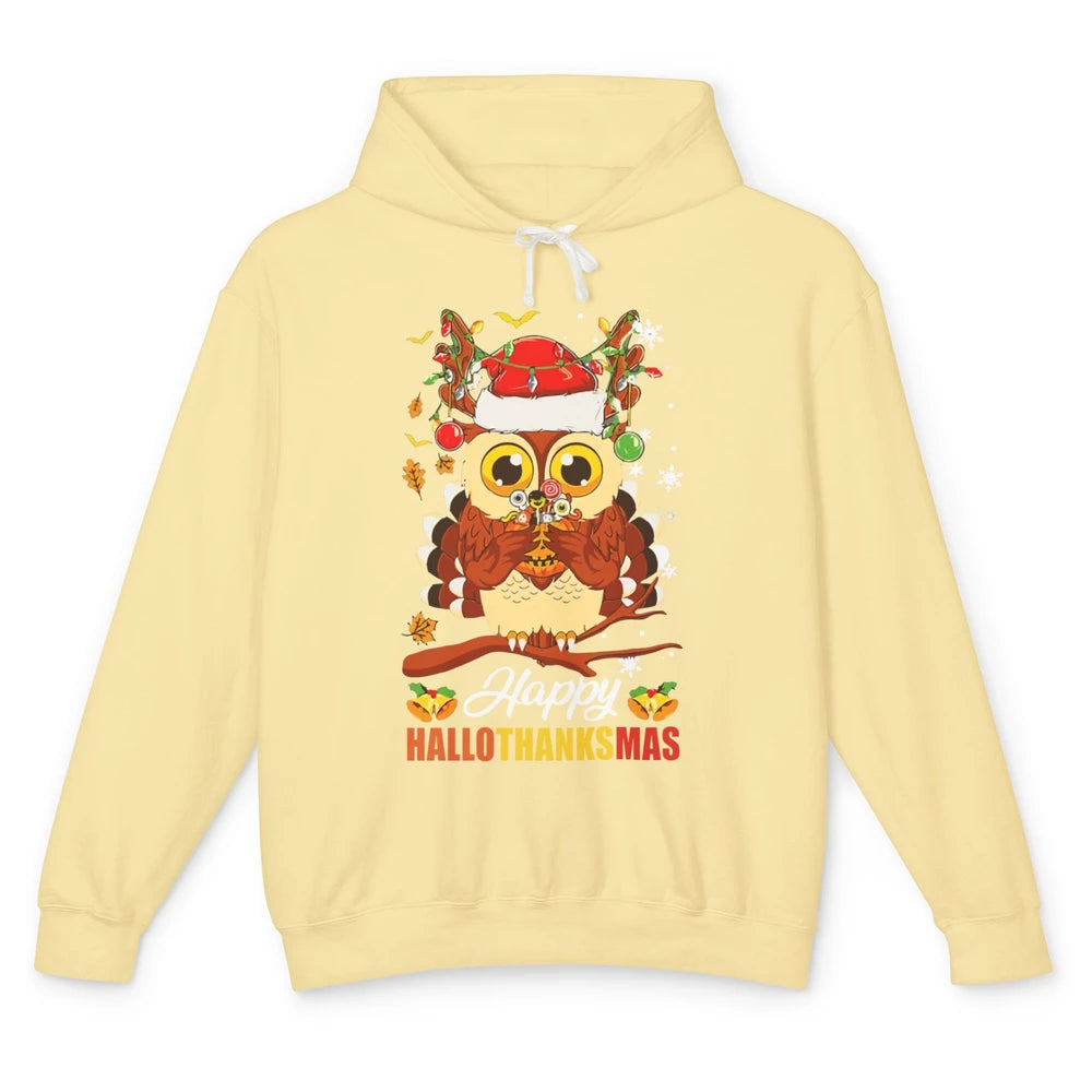 Owl Halloween Owl Thanksgiving Owl Christmas Owl Lovers Gift Unisex Lightweight Hoodie