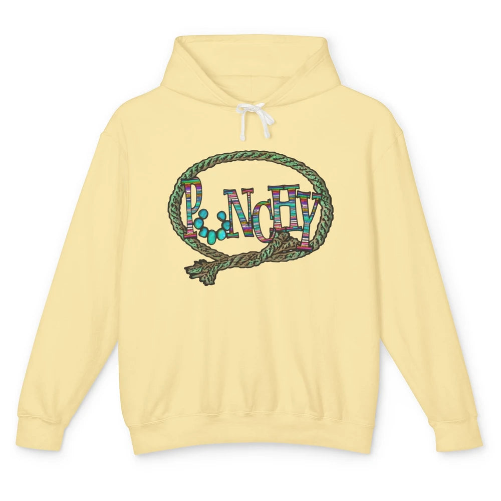 Retro Cowgirl Punchy Cowhide Turquoise Lasso Western Cowboy Unisex Lightweight Hoodie