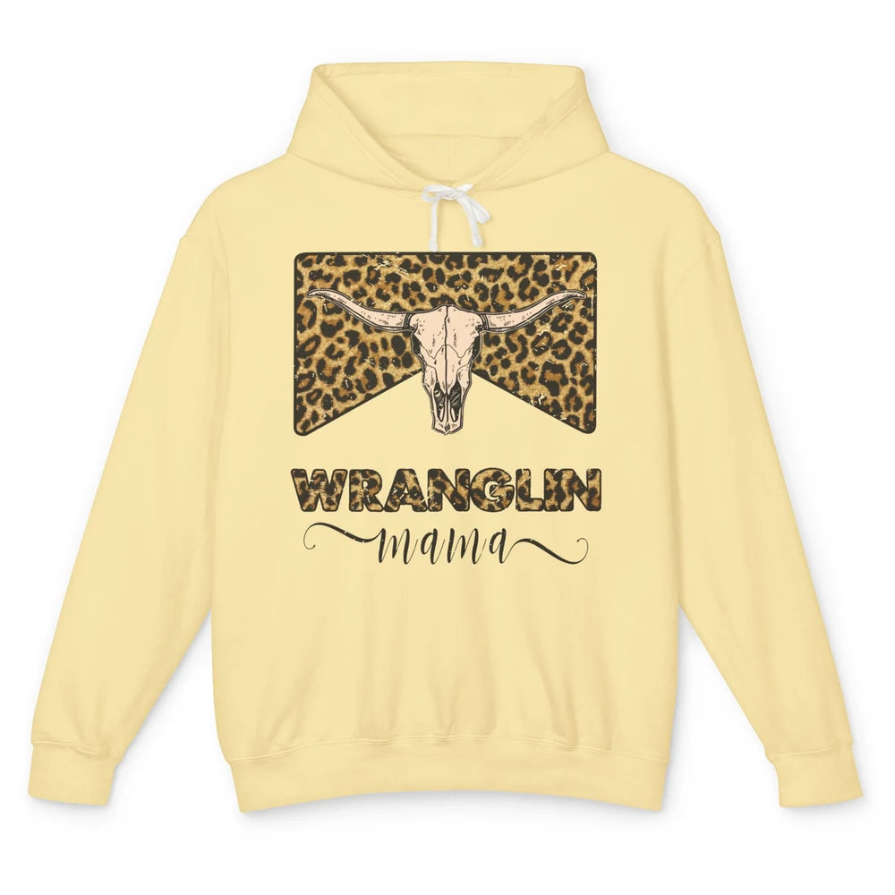 Retro Leopard Bull Skull Wrangling Mama Western Country Girl Unisex Lightweight Hoodie