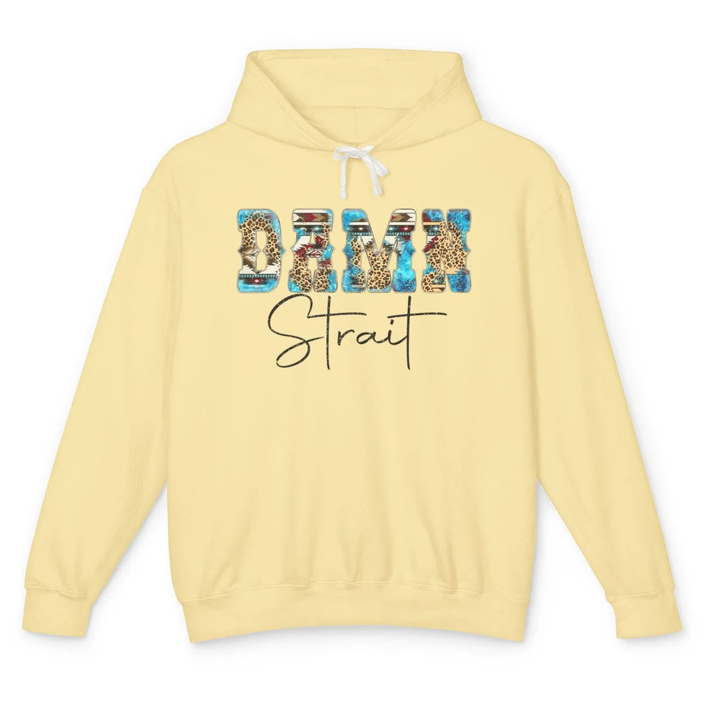 Leopard Turquoise Damn Strait Western Country Music Cowboy Unisex Lightweight Hoodie