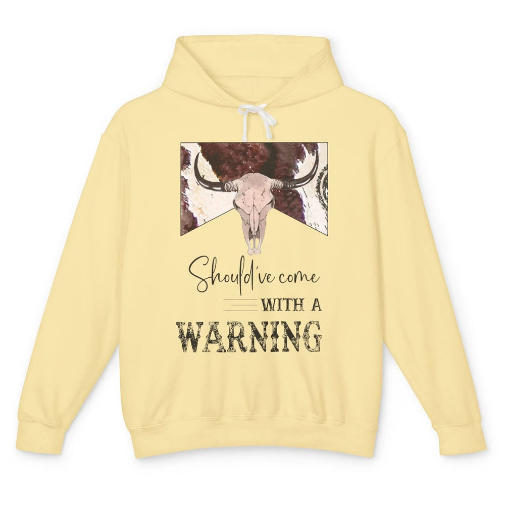 Retro Bull Skull Cowhide Should've Come With Warning Western Unisex Lightweight Hoodie
