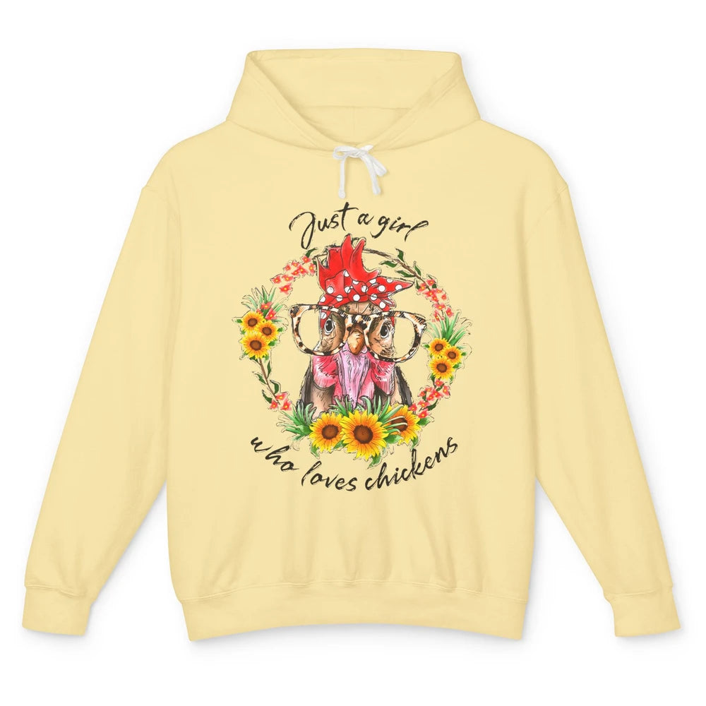 Retro Just Girl Loves Chickens Flower Chicken Farm Animal Unisex Lightweight Hoodie