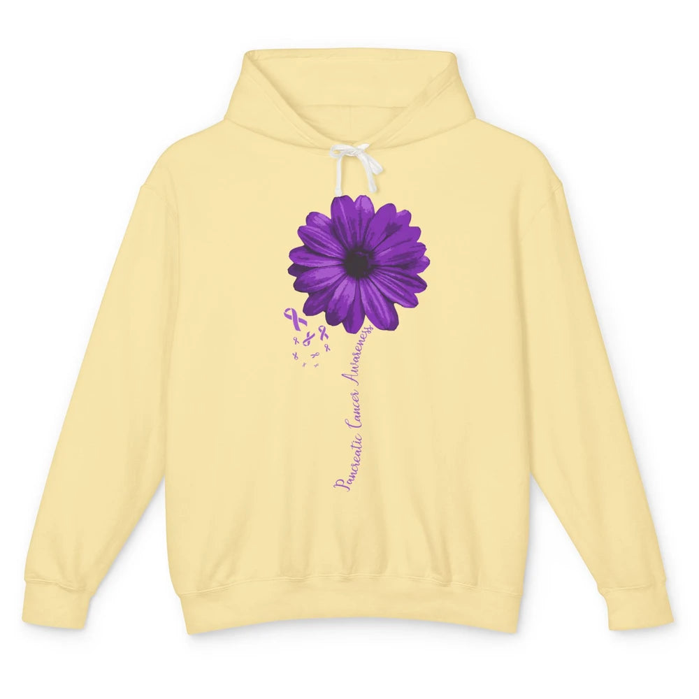 Pancreatic Cancer Awareness Purple Ribbon Daisy Flower Unisex Lightweight Hoodie