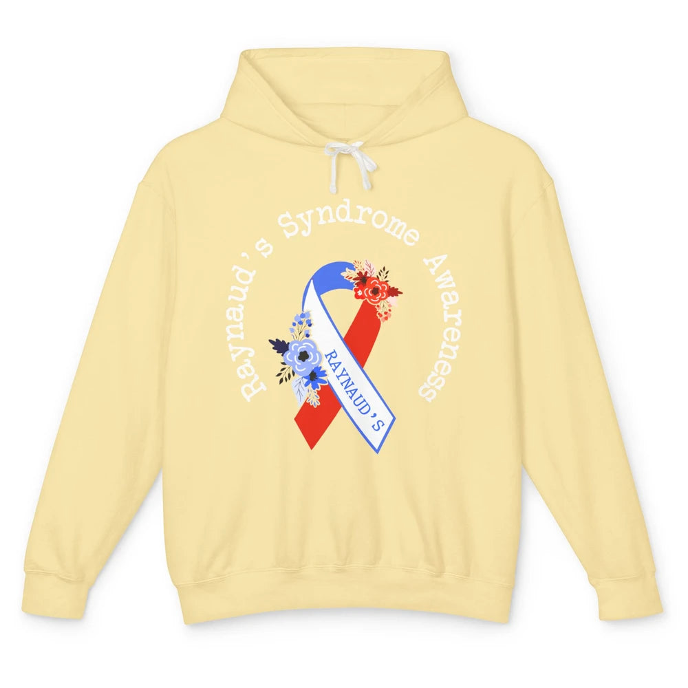 Raynaud's Syndrome Awareness Support Floral Red Blue Ribbon Unisex Lightweight Hoodie