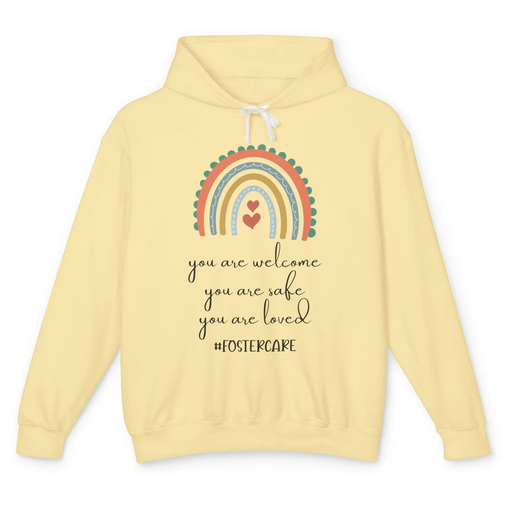 Rainbow Heart You Are Safe Loved Be The Village Foster Care Unisex Lightweight Hoodie