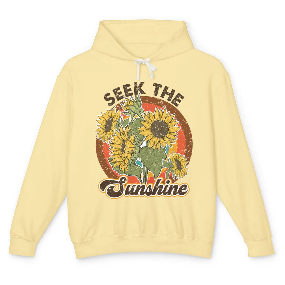 Retro Rainbow Sunflower Seek The Sunshine Peace Hippie Girl Unisex Lightweight Hoodie