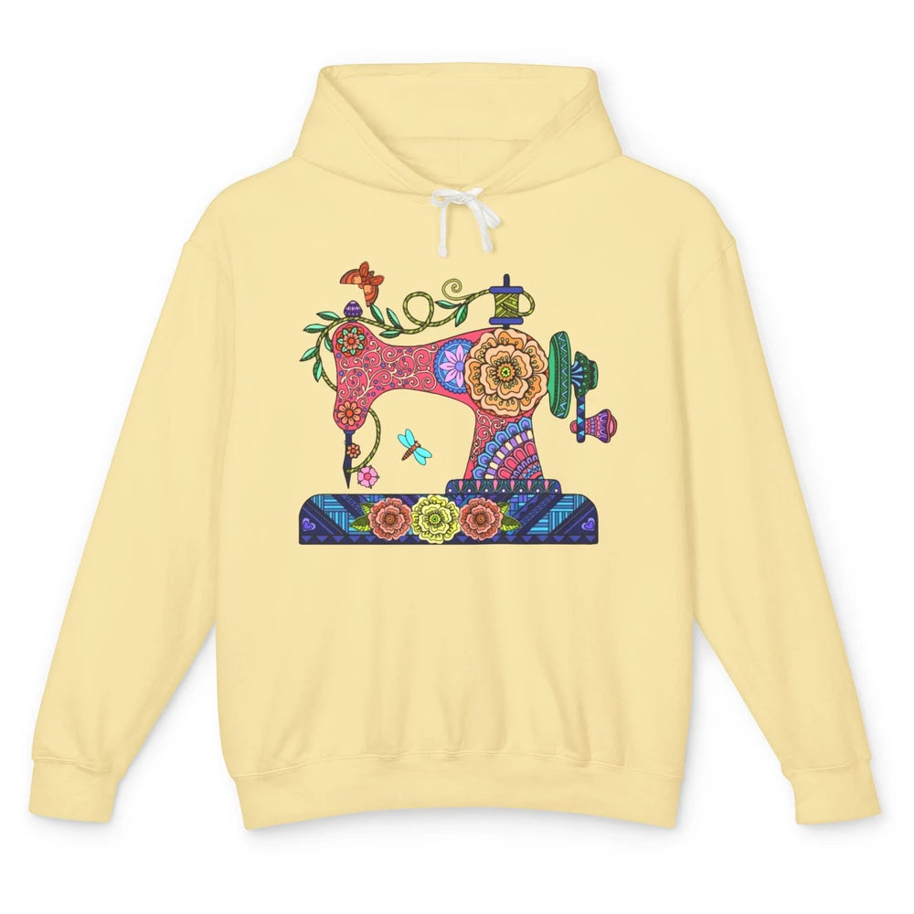 Retro Floral Sewing Machine Sew Blessed Quilting Lovers Unisex Lightweight Hoodie