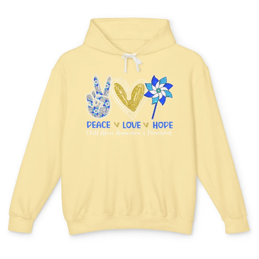 Peace Love Leopard Pinwheel Child Abuse Prevention Month Unisex Lightweight Hoodie