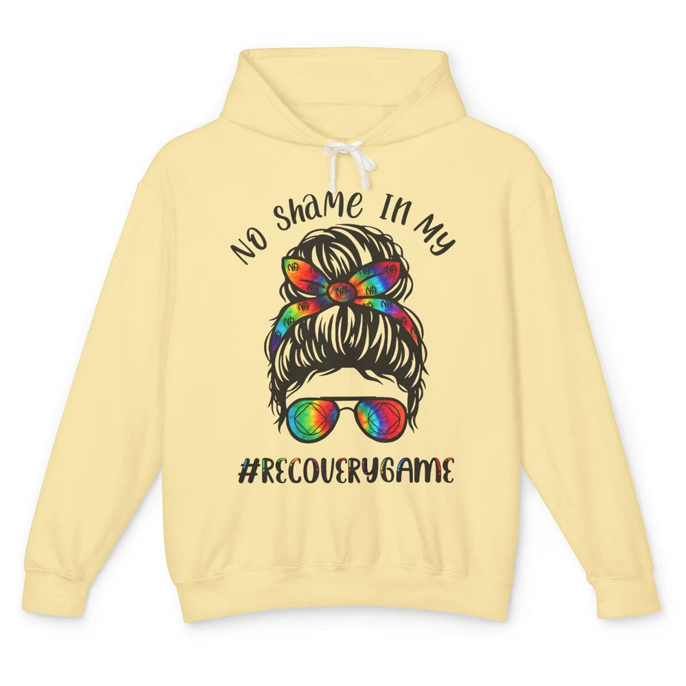 No Shame In My Recovery Game Messy Hair Bun Sober Supporter Unisex Lightweight Hoodie