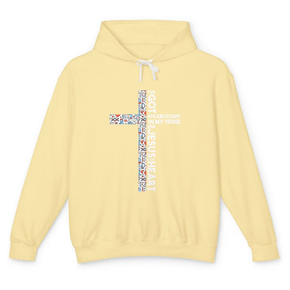 Phlebotomy In My Veins Phlebotomist Jesus Faith Cross Nurse Unisex Lightweight Hoodie