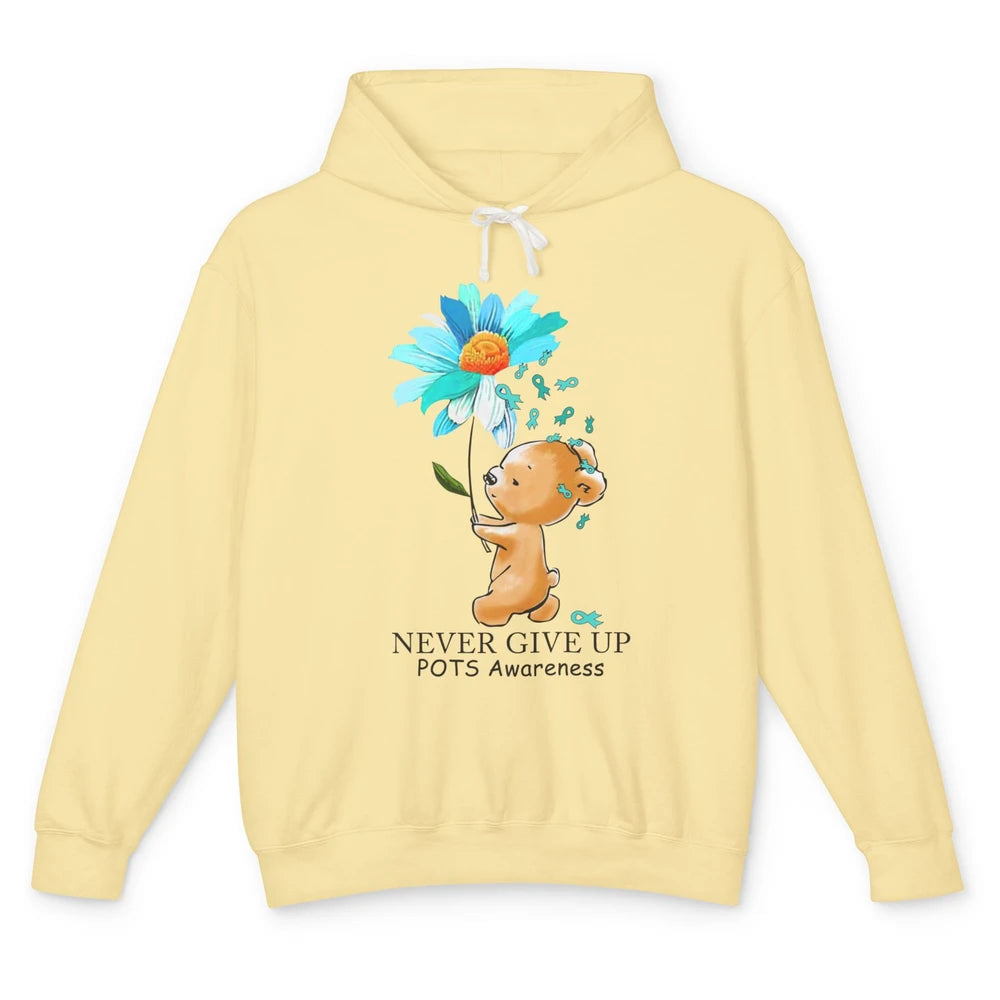 POTS Awareness Keep Going Daisy Bear Turquoise Sunflower Unisex Lightweight Hoodie