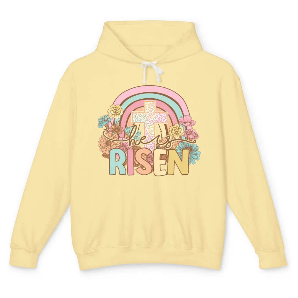 Leopard Rainbow Christian Cross He's Risen Western Religious Unisex Lightweight Hoodie