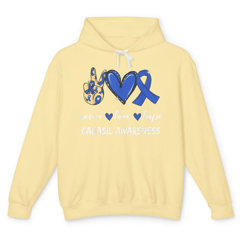 Peace Love Hope Heart Love Cadasil Awareness Blue Ribbon Unisex Lightweight Hoodie