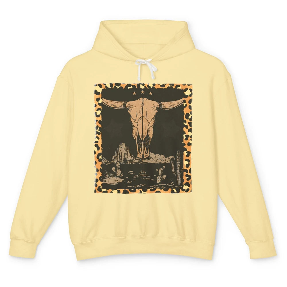Retro Desert Cactus Cow Horn Skull Western Country Cowboy Unisex Lightweight Hoodie