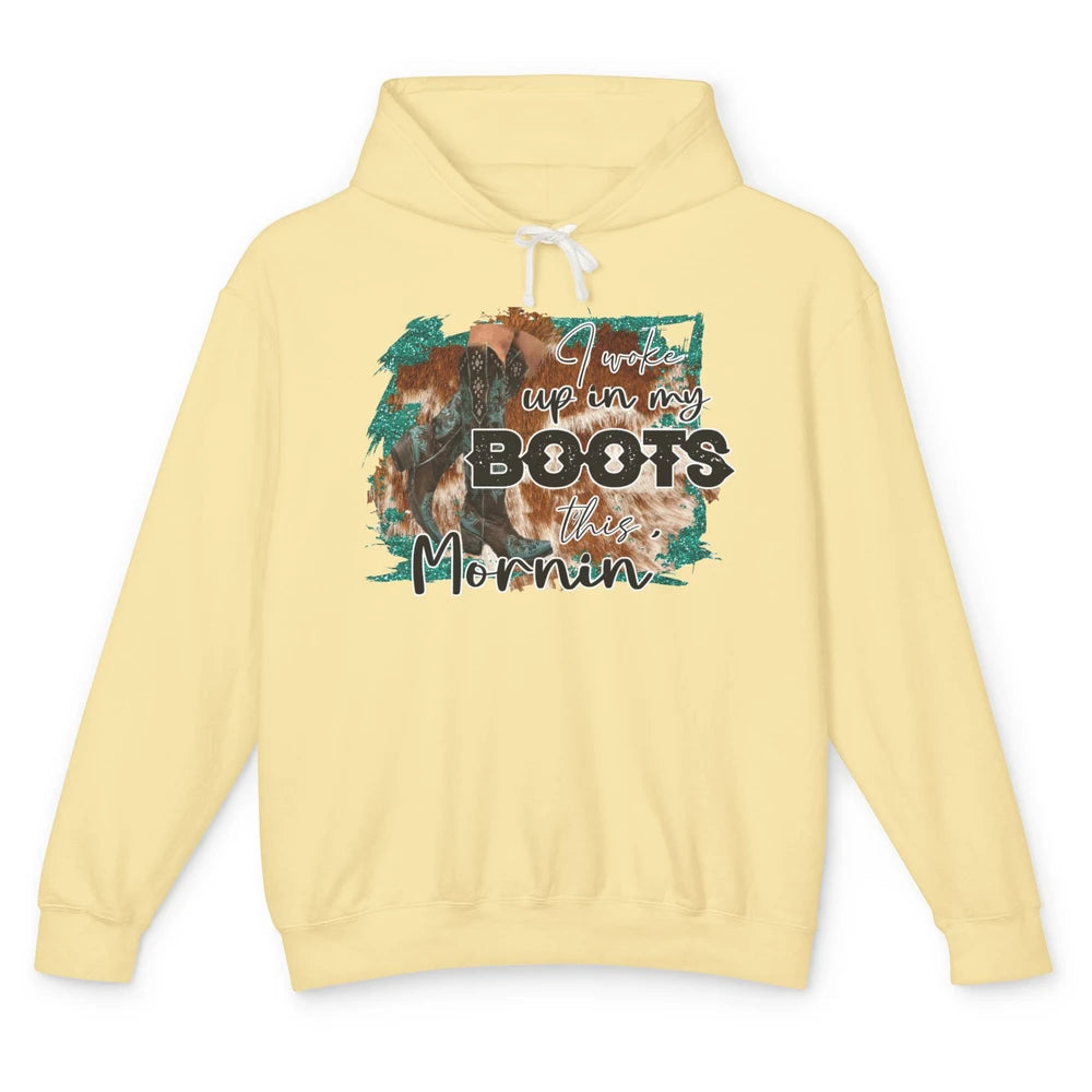 Retro Cowgirl Boots I Woke Up In My Boot Western Cowboy Gift Unisex Lightweight Hoodie
