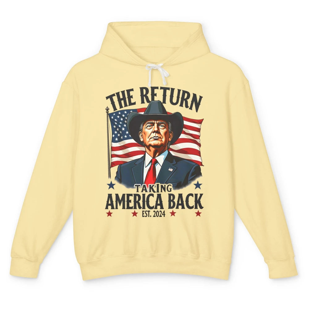 Patriotic President Donald Trump Cowboy Taking America Back Republican Political Rodeo USA Unisex Lightweight Hoodie