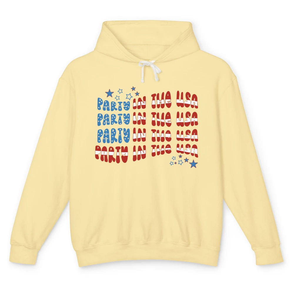Retro July 4th Party In The USA Retro Stripe Star US Patriot Unisex Lightweight Hoodie