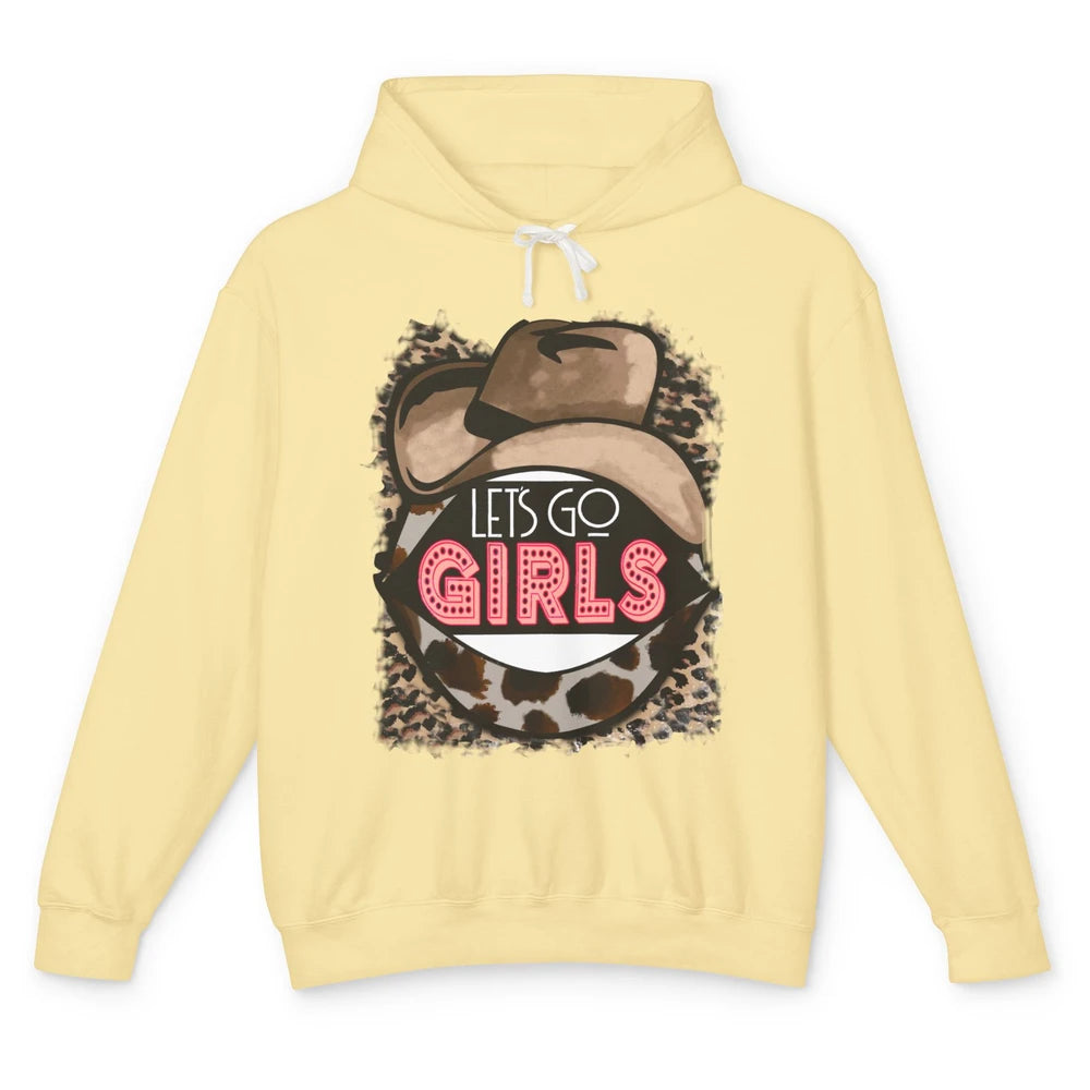 Retro Leopard Cowboy Hat Let's Go Girls Western Cowgirls Unisex Lightweight Hoodie