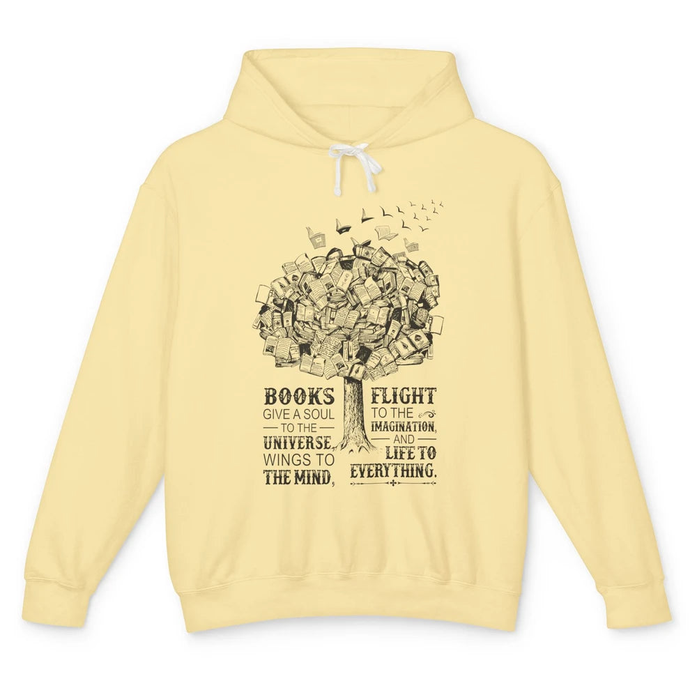 Retro Book Lovers Book Gives A Soul Reading Tree Bookworm Unisex Lightweight Hoodie