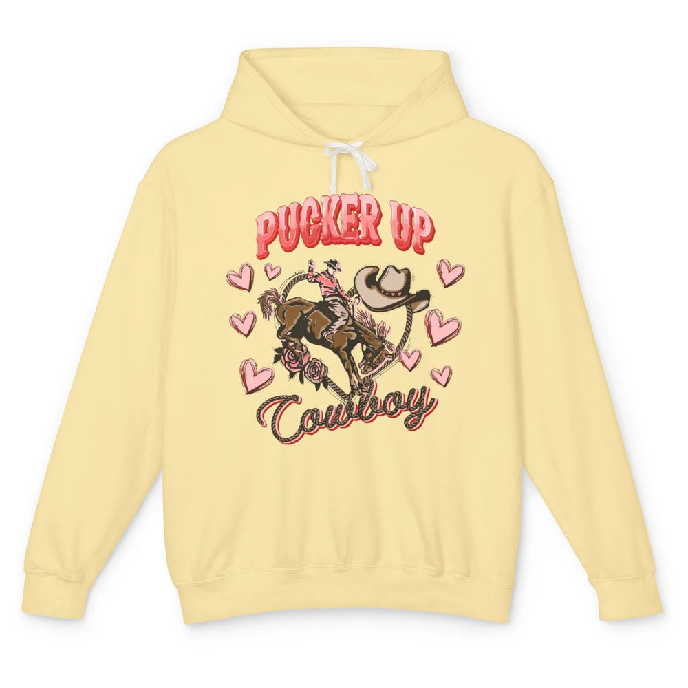 Retro Cowboy Horsing Pucker Up Cowboy Western Valentines Day Unisex Lightweight Hoodie