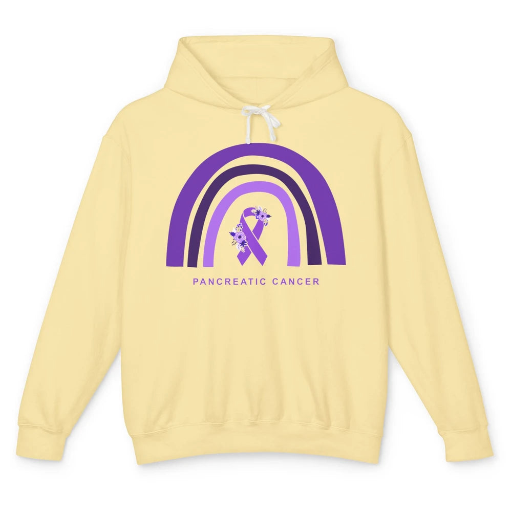 Pancreatic Cancer Awareness Floral Purple Ribbon Rainbow Unisex Lightweight Hoodie