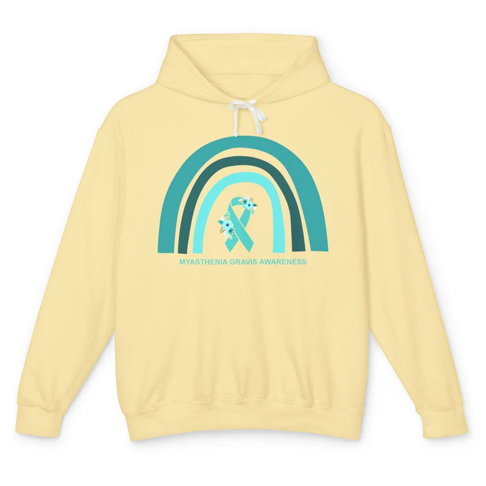 Myasthenia Gravis Awareness Floral Teal Ribbon Rainbow Unisex Lightweight Hoodie