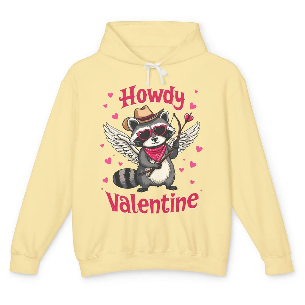 Howdy Valentine Cowboy Hat Cupid Raccoon Funny Opossum Love Heart Cute Western Possum Rodeo Unisex Lightweight Hoodie