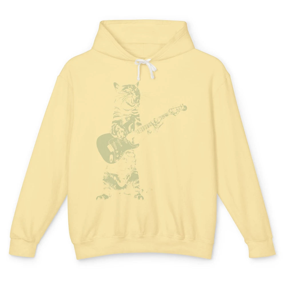 Retro Cat Playing Guitar Cat Guitarist Music Lovers Cat Mom Unisex Lightweight Hoodie