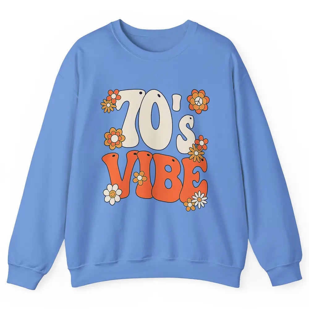 Retro 70s Vibe Groovy Smile Daisy Hippie Positive 1970 Party Unisex Crewneck Sweatshirt