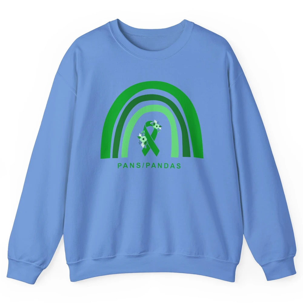 PANS/PANDAS Awareness Floral Green Ribbon Rainbow Pans Unisex Crewneck Sweatshirt