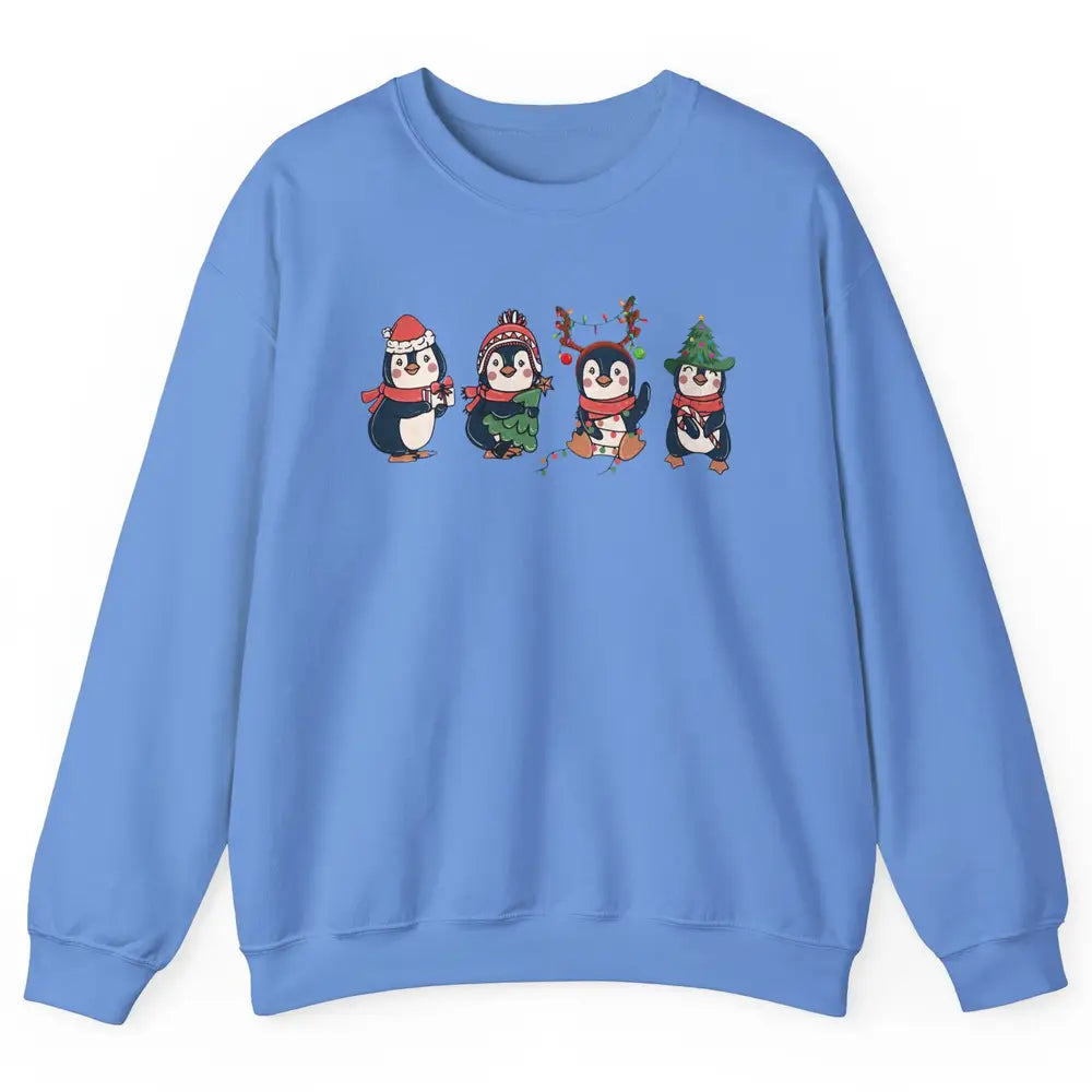 Penguin Merry Christmas Cute Penguin Xmas Lights Winter Unisex Crewneck Sweatshirt