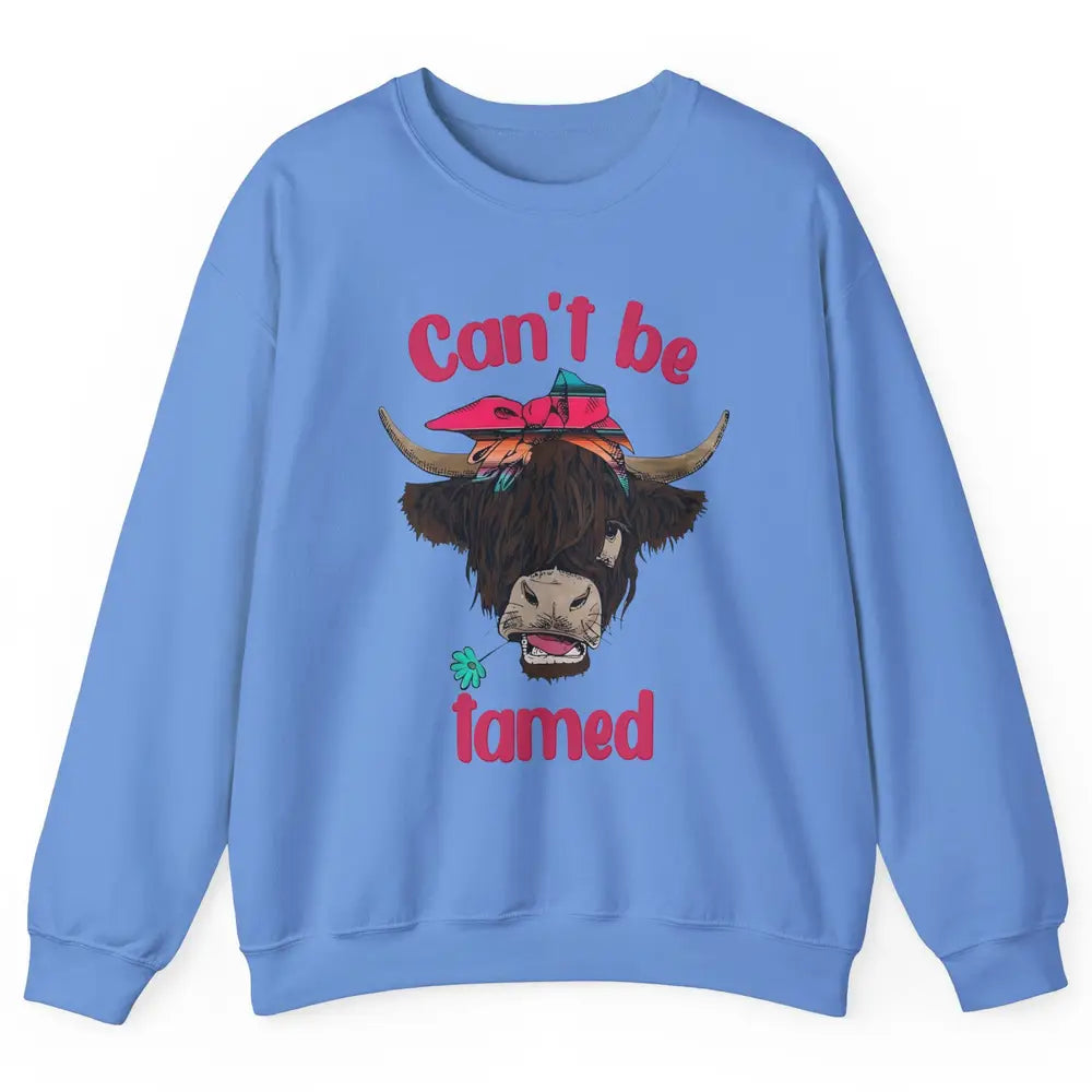 Retro Highland Cow Bandana Can't Be Tamed Western Farm Unisex Crewneck Sweatshirt