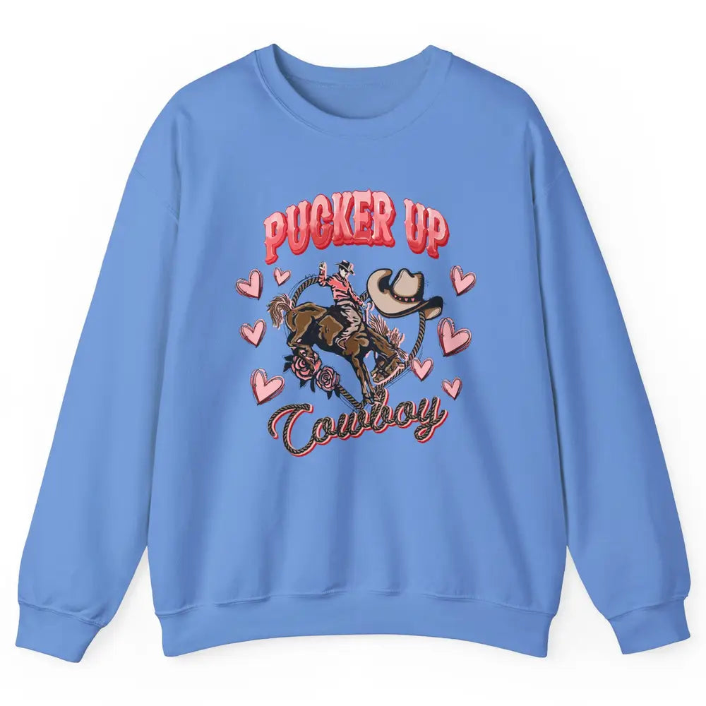 Retro Cowboy Horsing Pucker Up Cowboy Western Valentines Day Unisex Crewneck Sweatshirt