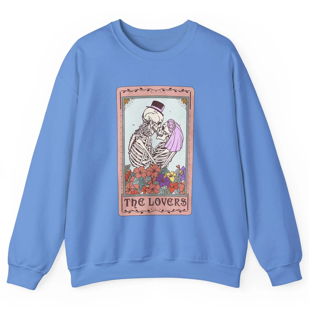 The Lovers Funny Skeleton Couple Tarot Card Vintage Valentine Astrology Goth Skull Lover Floral Heart Unisex Crewneck Sweatshirt