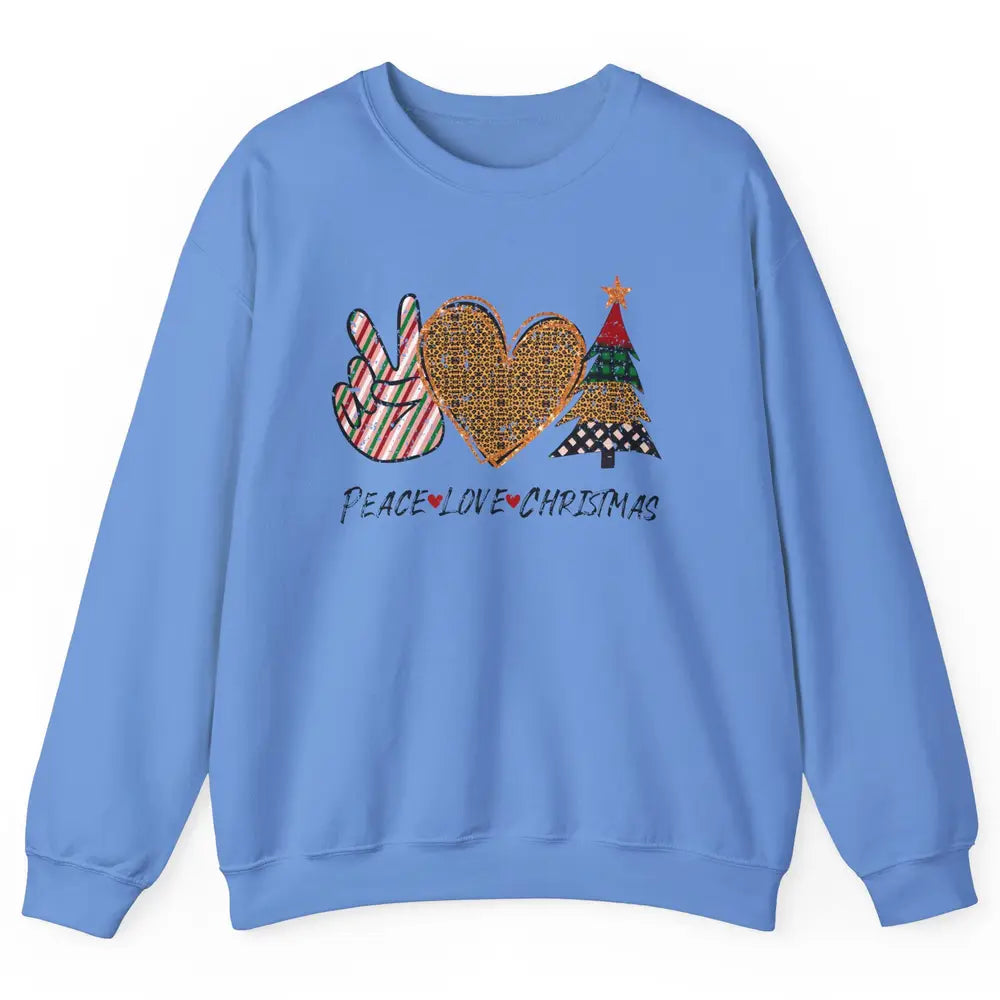 Peace Love Christmas Leopard Merry Christmas Vintage Retro Unisex Crewneck Sweatshirt