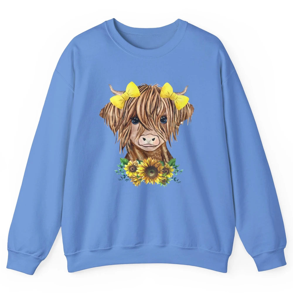 Baby Highland Cow Sunflower Western Country Heifer Cattles Unisex Crewneck Sweatshirt