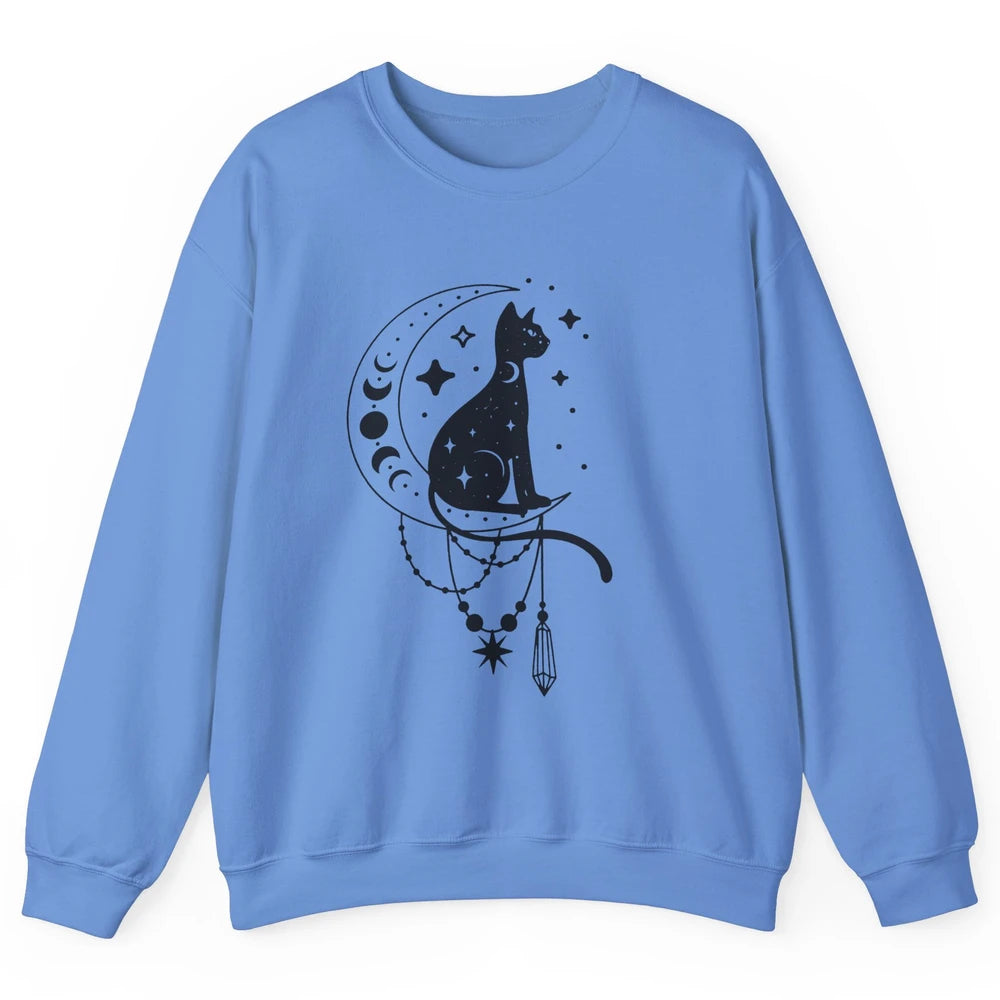 Retro Halloween Gothic Cat Witch The Moon Tarot Witchcraft Unisex Crewneck Sweatshirt