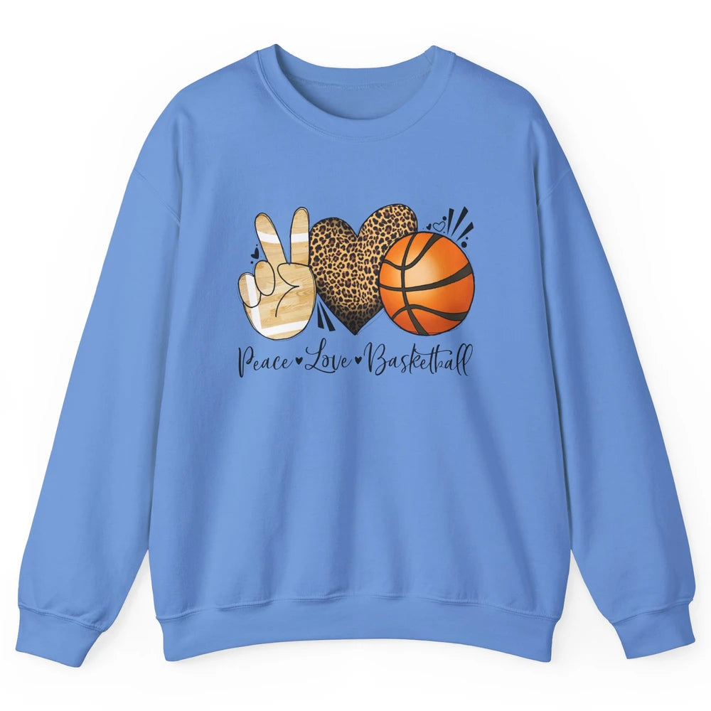 Peace Love Basketball Leopard Heart Basketball Lovers Gift Unisex Crewneck Sweatshirt
