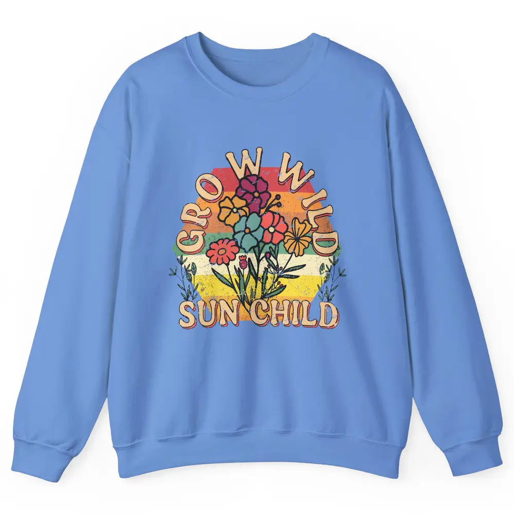 Retro Grow Wild Sun Child 70s Aesthetic Boho Western Summer Unisex Crewneck Sweatshirt