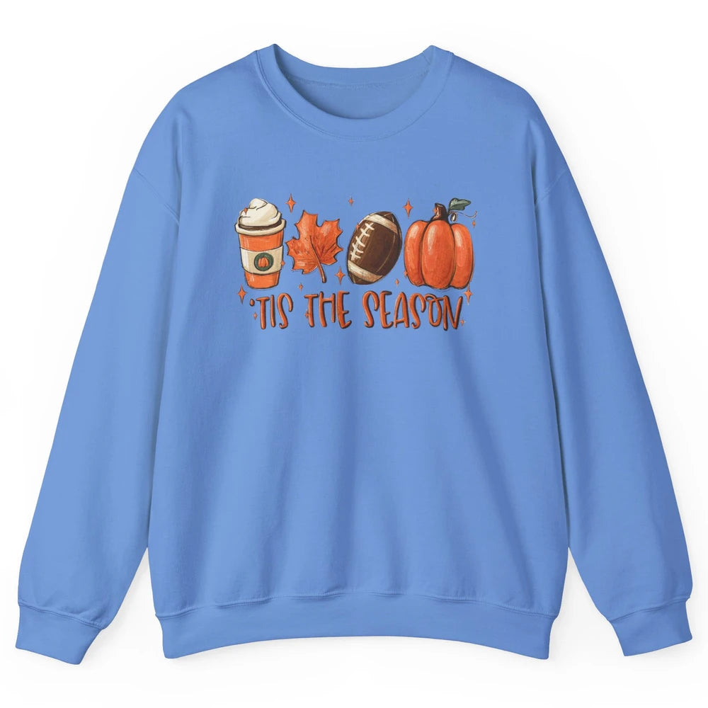 Pumpkin Spice Football Tis The Season Fall Thanksgiving Gift Unisex Crewneck Sweatshirt